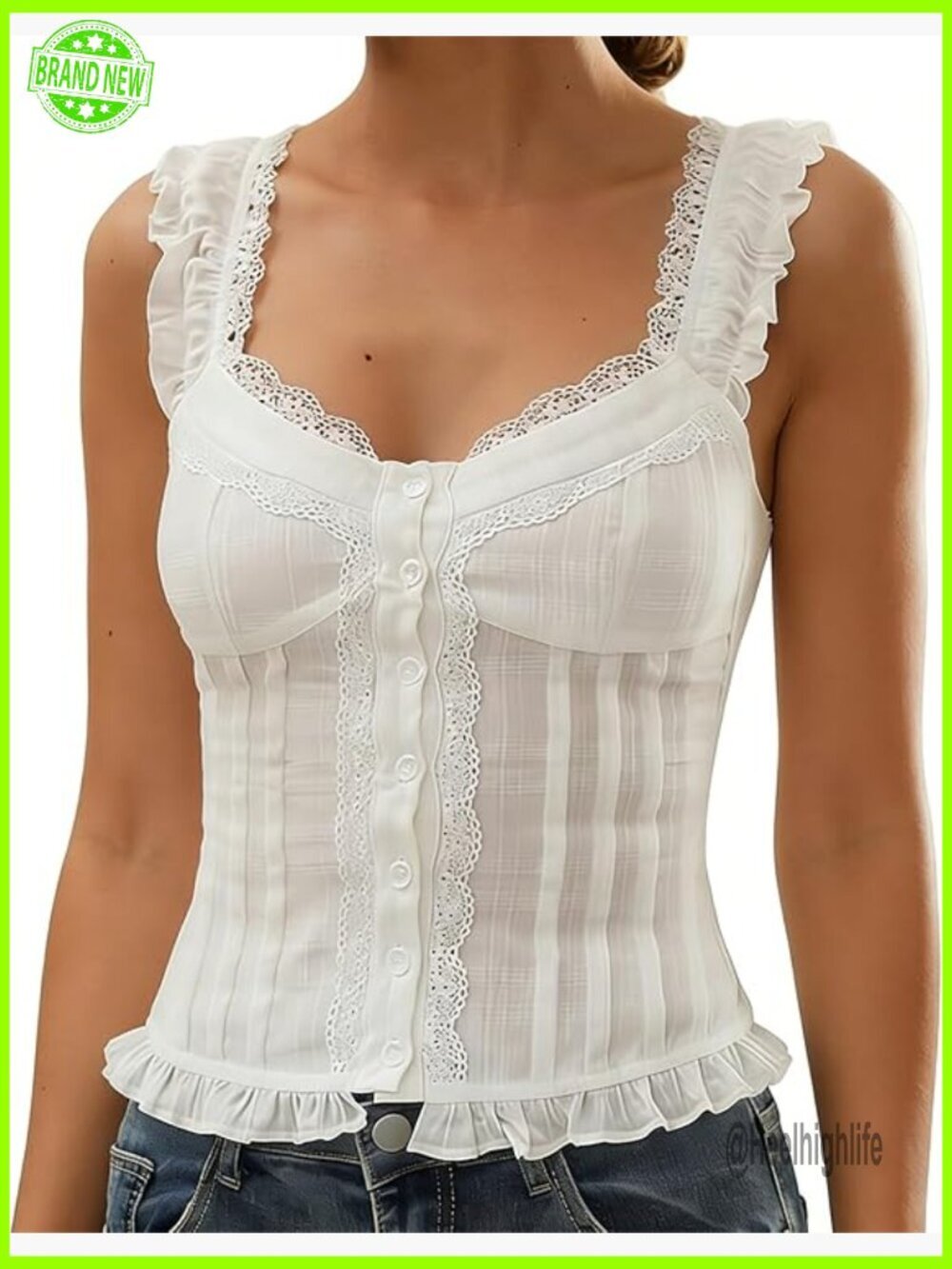 Fairy Lace Trim Babydoll Tank Top Y2k Backless Button Down Crop Vest